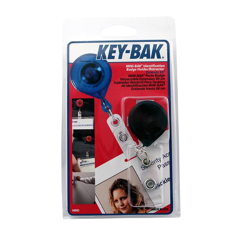 Key-bak MINI-BAK Retractable Badge Holder with 36 Nylon Cord, Steel Belt Clip, Blue, USA Made